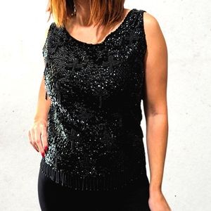 HAND FULL FASHIONED Vintage Sequin Top ~ EUC